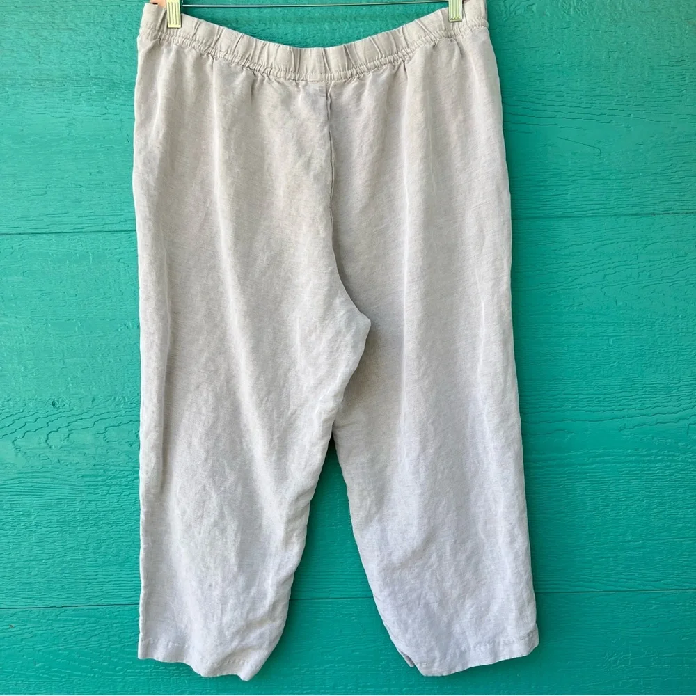 LINEN BLEND LIGHT TAUPE DRAWSTRING PULL ON CROPPED LOOSE FIT PANTS SIZE XL